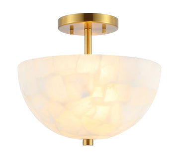 Celine 11.88" 2-Light Modern Contemporary Alabaster/Iron Inverted Dome LED Semi Flush Mount - JONATHAN Y